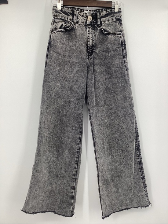 Zara Denim - Zara High-Waist Wide-Leg Crop Jeans Grey Acid-Wash